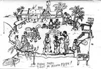Caricatura de la vida en la isla, hecha por los tripulantes del Graff Spee